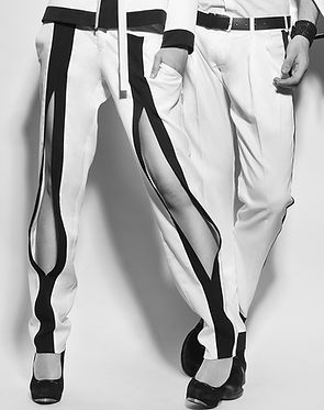 Models in black and white suits