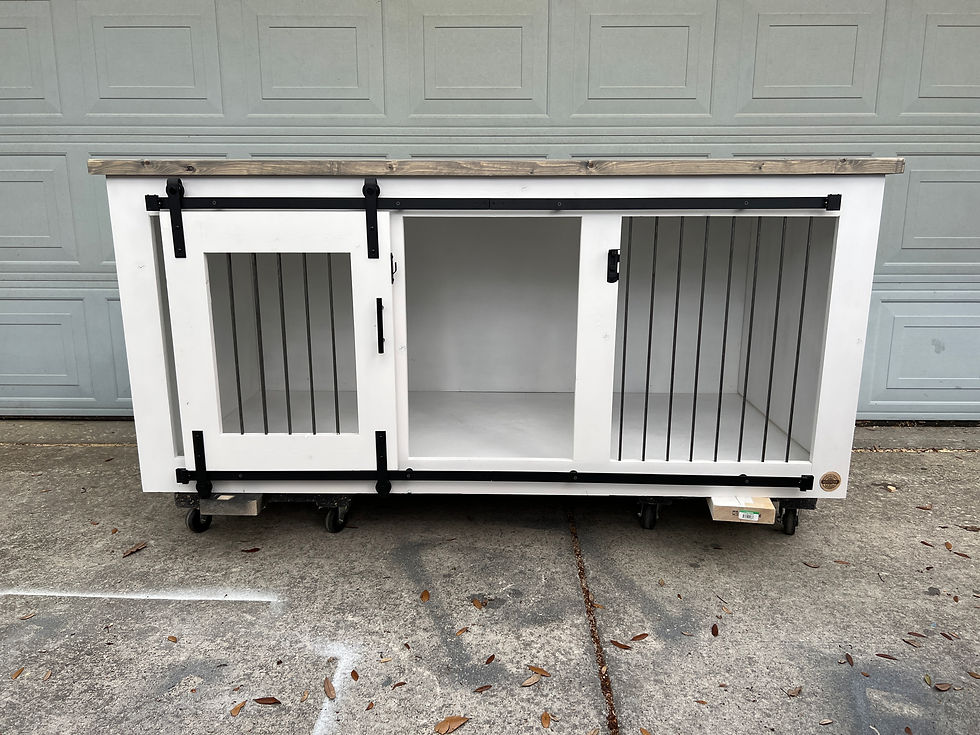 Thumbnail: Custom Single Dog Crate with Sliding Barn Door White with a Classic Grey Top