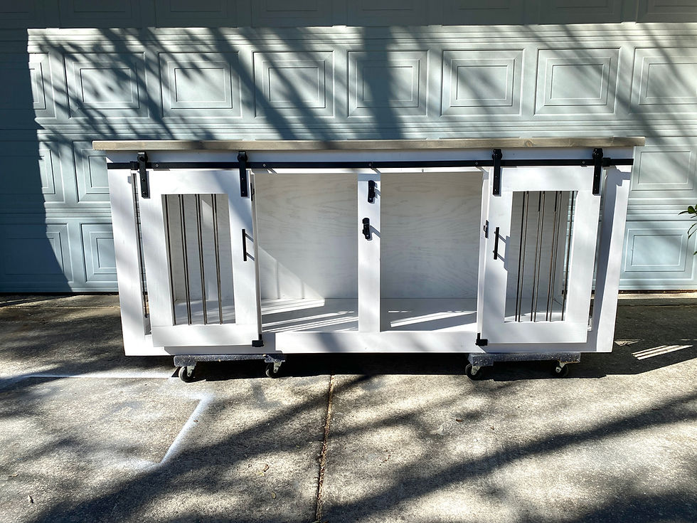 Thumbnail: Custom Double Dog Crate with Sliding Doors, White with a Classic Grey Top
