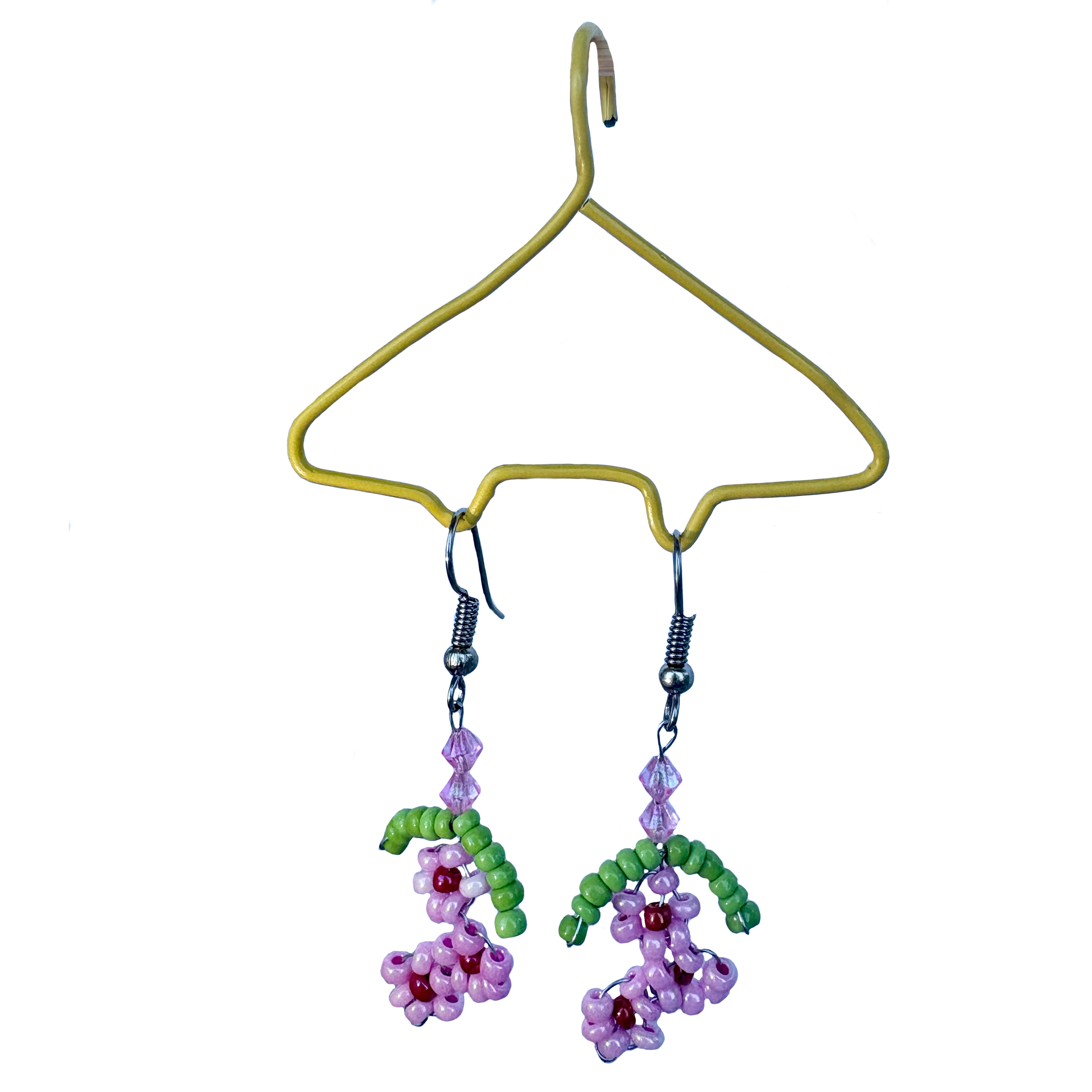 Beaded Pink flower earrings
