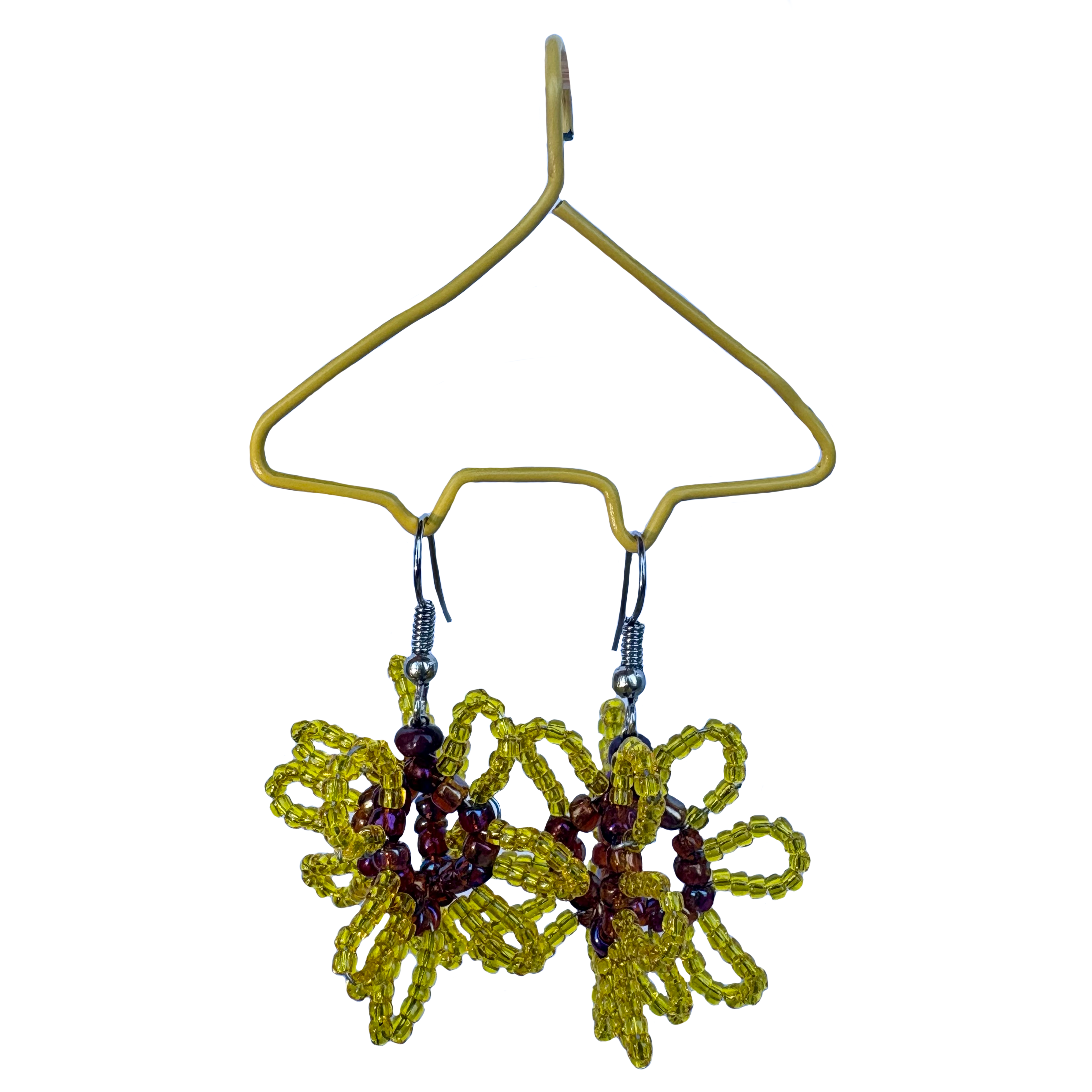 Beaded Yellow Flower Earrings
