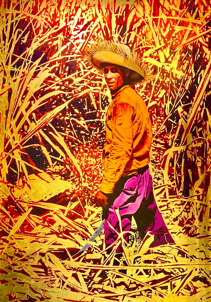 Mete Caña, ca. 2020 Mixed media on canvas , 23k metal leaf, acrylic 84 × 60 in 213.4 × 152.4 cm Editions 1-7 of 7 + 2AP