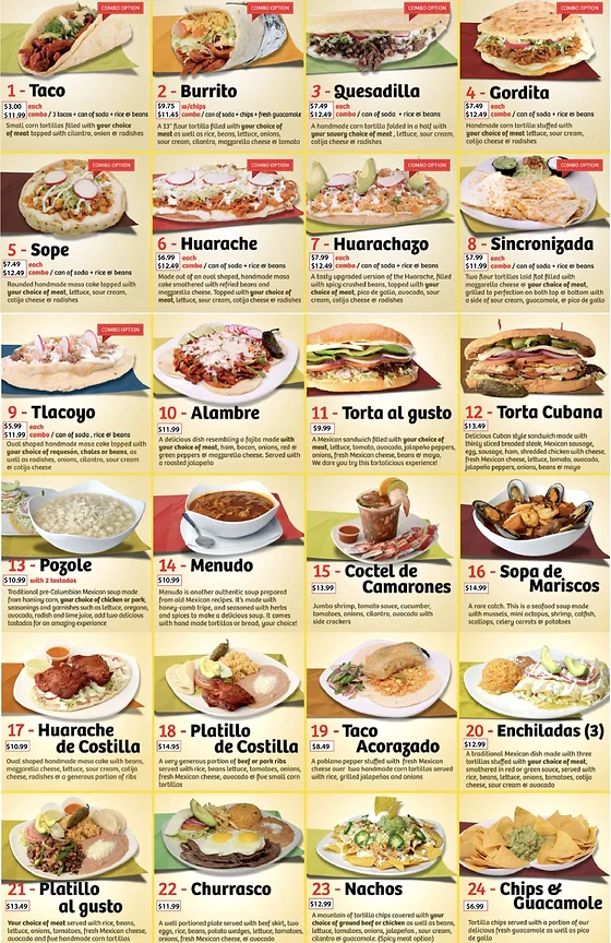 Menu Taqueria Los Ocampo