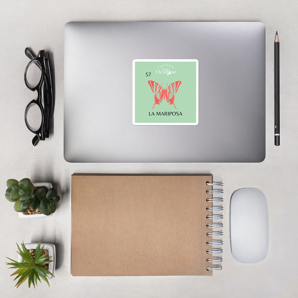 Thumbnail: This is an image of a branded Mariposa sticker that is for sale. It is on a laptop in this image to show its size on a laptop.