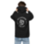 This is an image of the back of a model wearing a Black Los Ocampo established 2003 Fleece Hoodie.