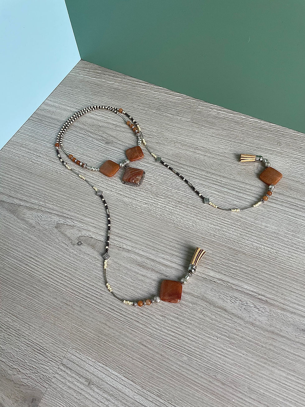 "Vintage Sunset" Orange Carnelian & Moonstone Beaded Lariat Necklace