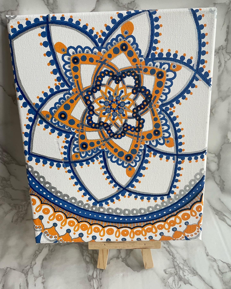 Orange and Blue Freehand Mandala Painting