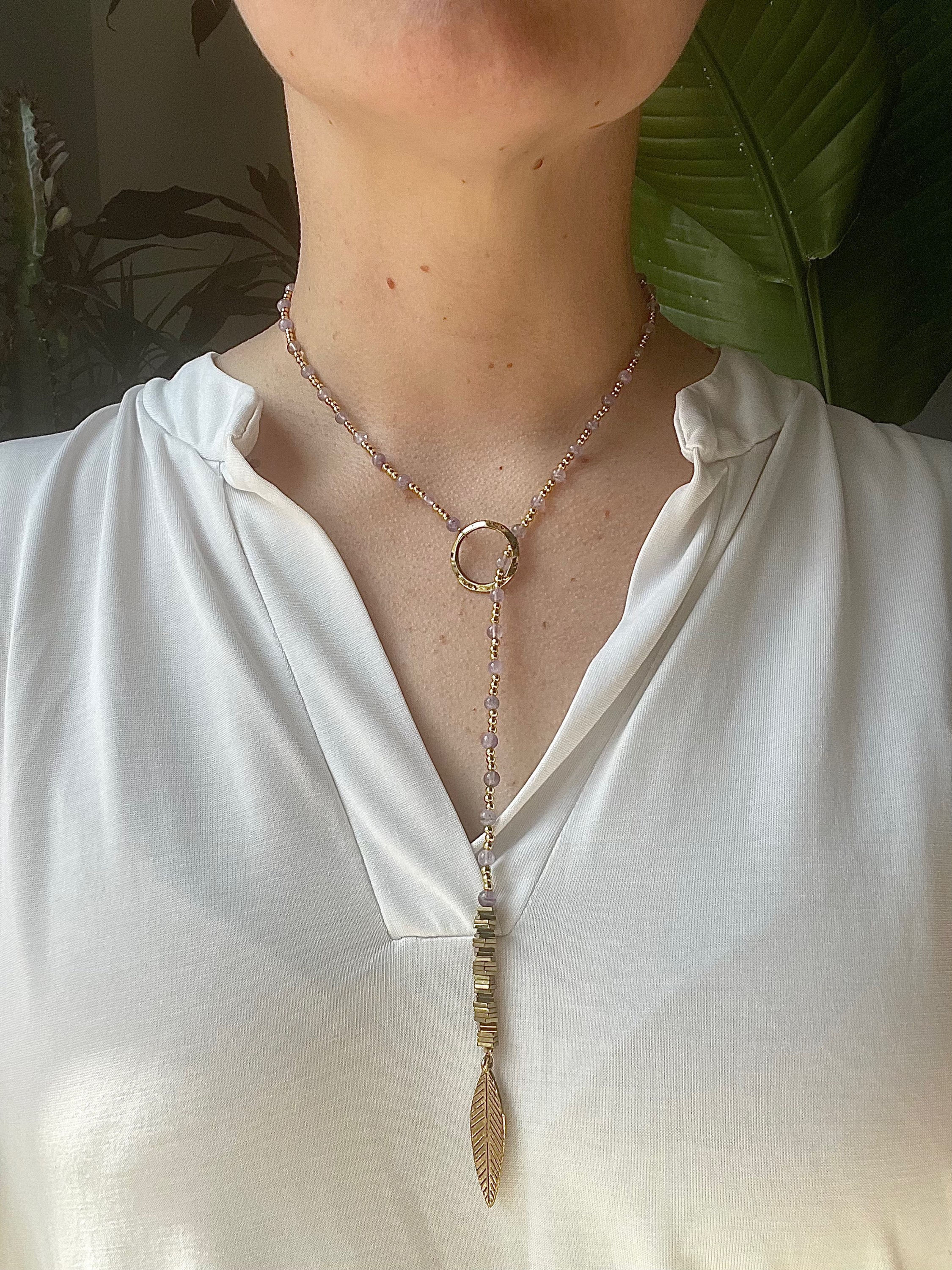 Golden Amethyst Sleek Lariat Necklace