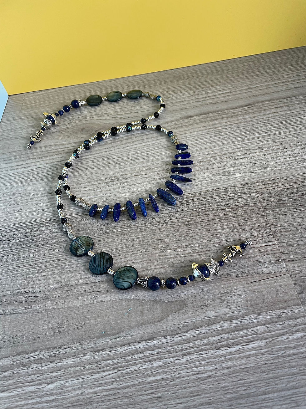 “Lost at Sea” Silver and Lapis Lazuli Nautical Statement Lariat Necklace