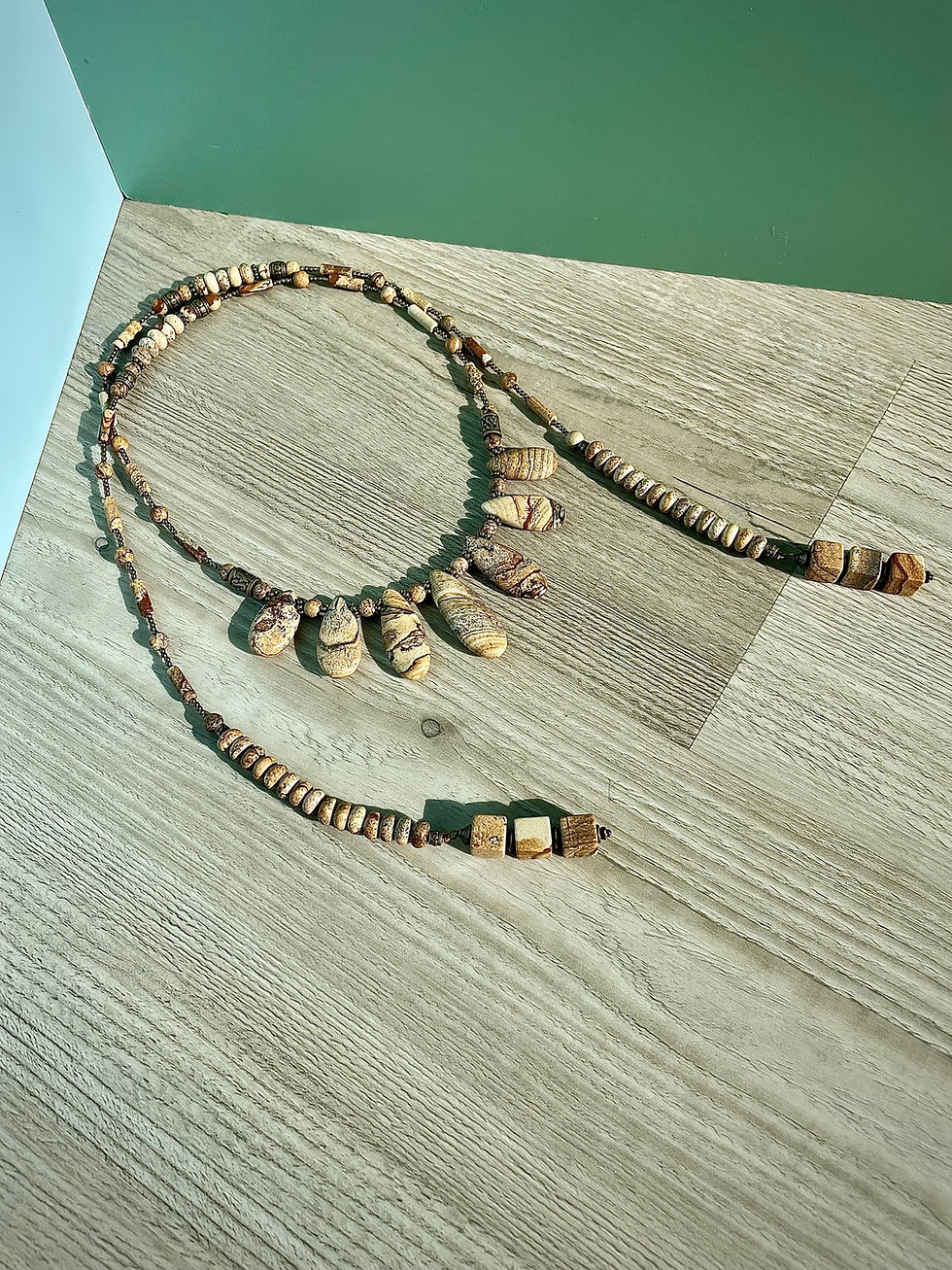 Thumbnail: “Sandy Abstraction” Picasso Jasper Statement Lariat Necklace
