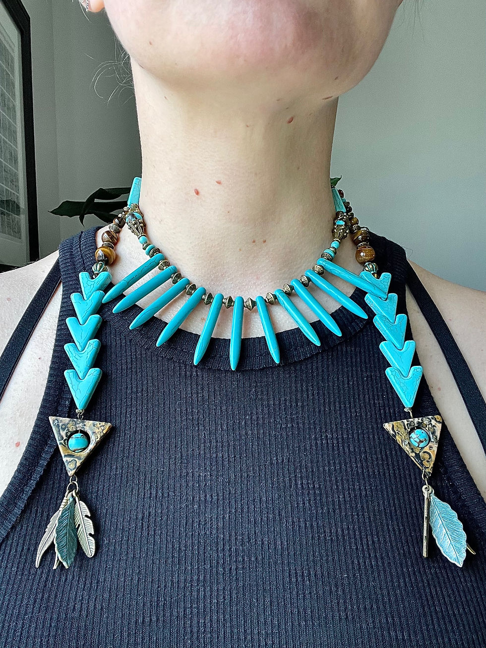 “Straight Arrow” Turquoise and Tigerstone Statement Lariat Necklace