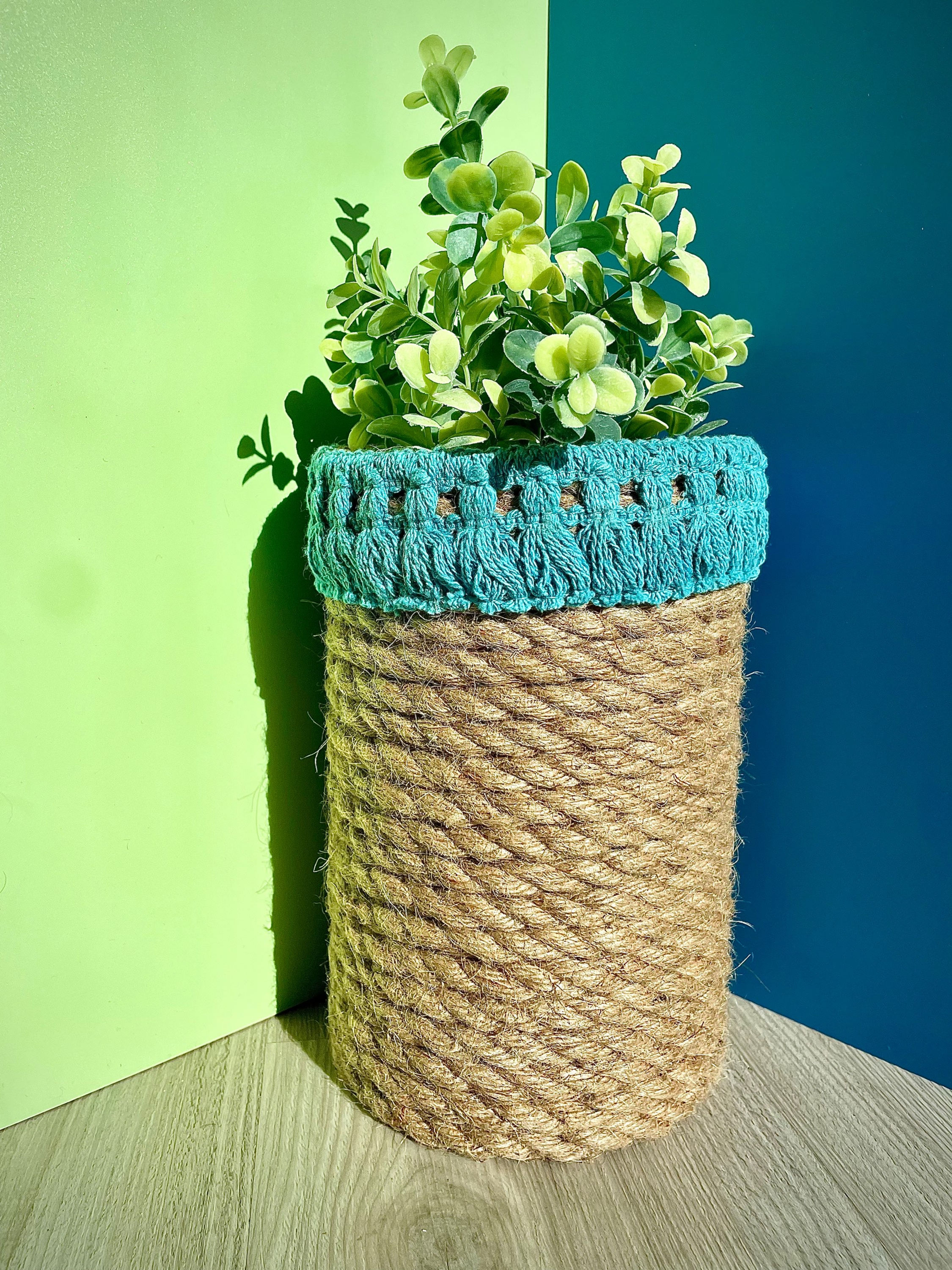 Boho Turquoise Tassel & Jute Upcycled Planter