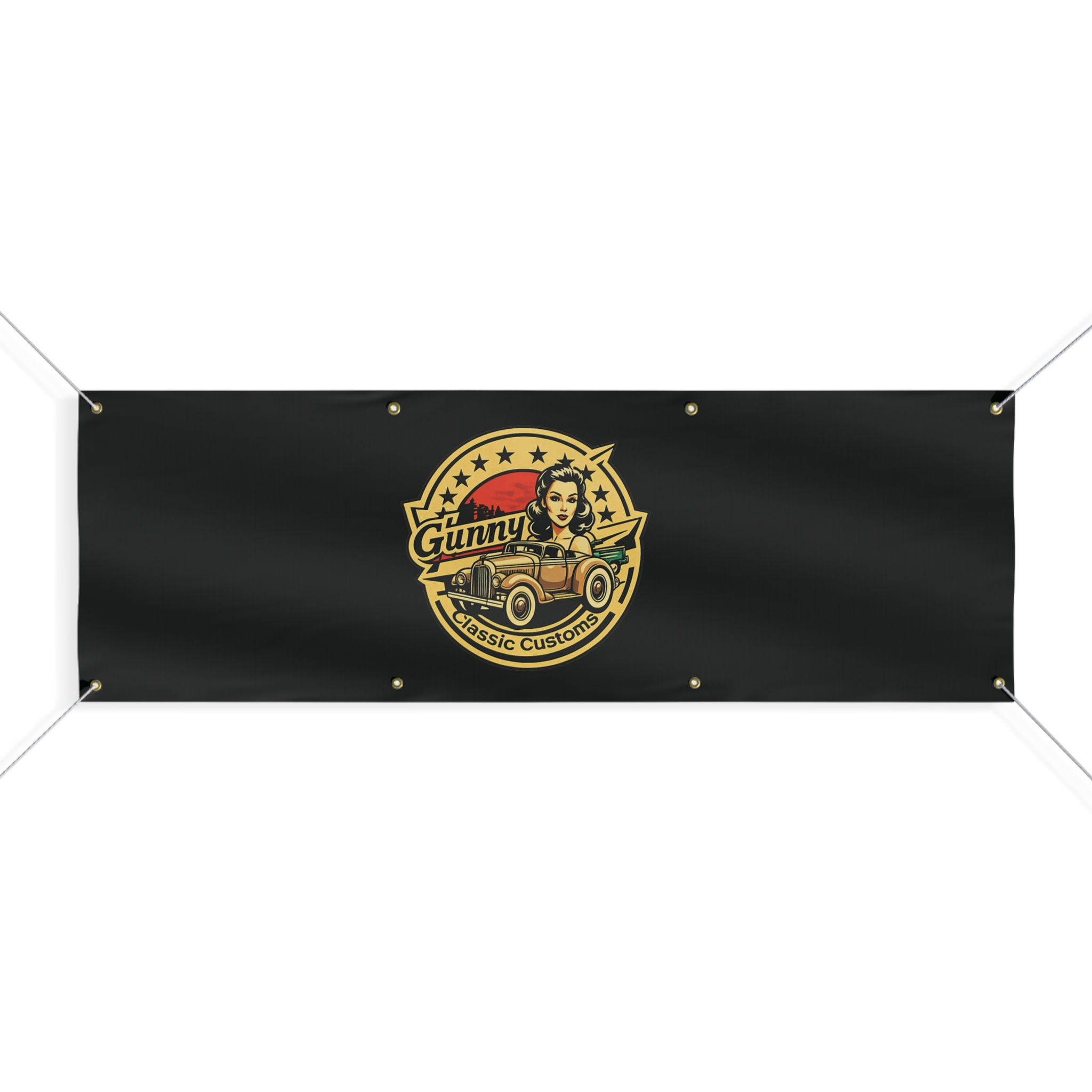 Vintage Gunny Classic Customs Banner — Matte Banner for Garage, Shop & Car Shows