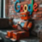 Google SGE: Roboter auf Sofa mit Handy in der Hand