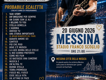Eros Ramazzotti scaletta ufficiale utilizzata nelle primissime tappe di Milano (San Siro) e Napoli (Diego Armando Maradona). "Una Storia Importante World Tour"