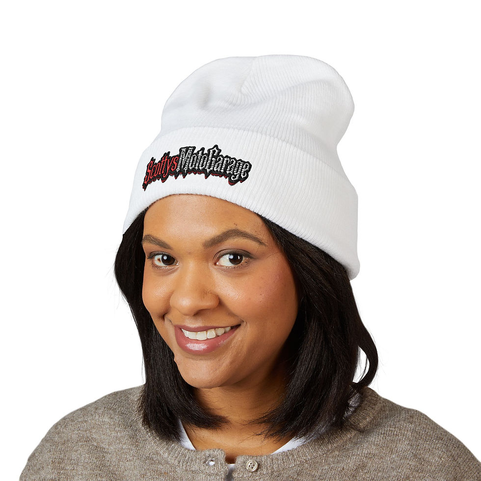 Thumbnail: Scotty’s Moto Garage Embroidered Cuffed Beanie — Motorcycle Shop Logo Knit Hat