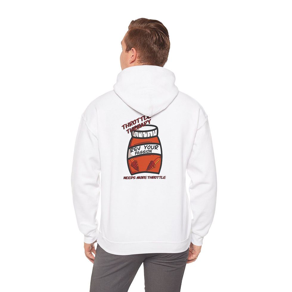 Thumbnail: Hoodie – Scotty’s Moto Garage Logo & ‘More Throttle’ Back Graphic
