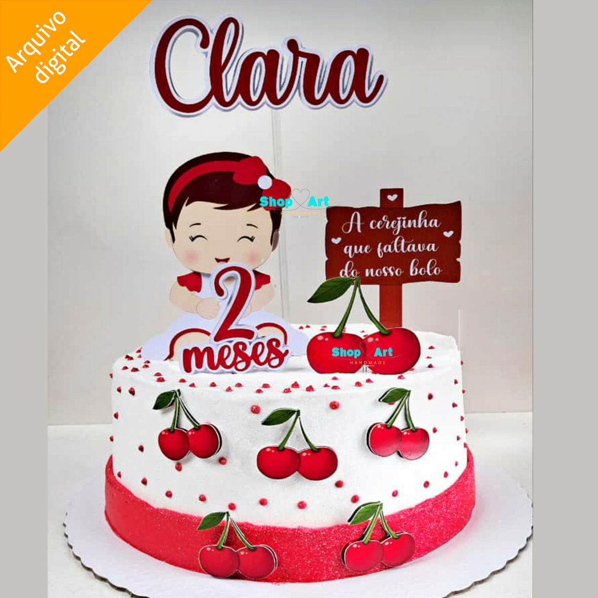 Topo de Bolo Cerejinha Baby (Studio/PDF)