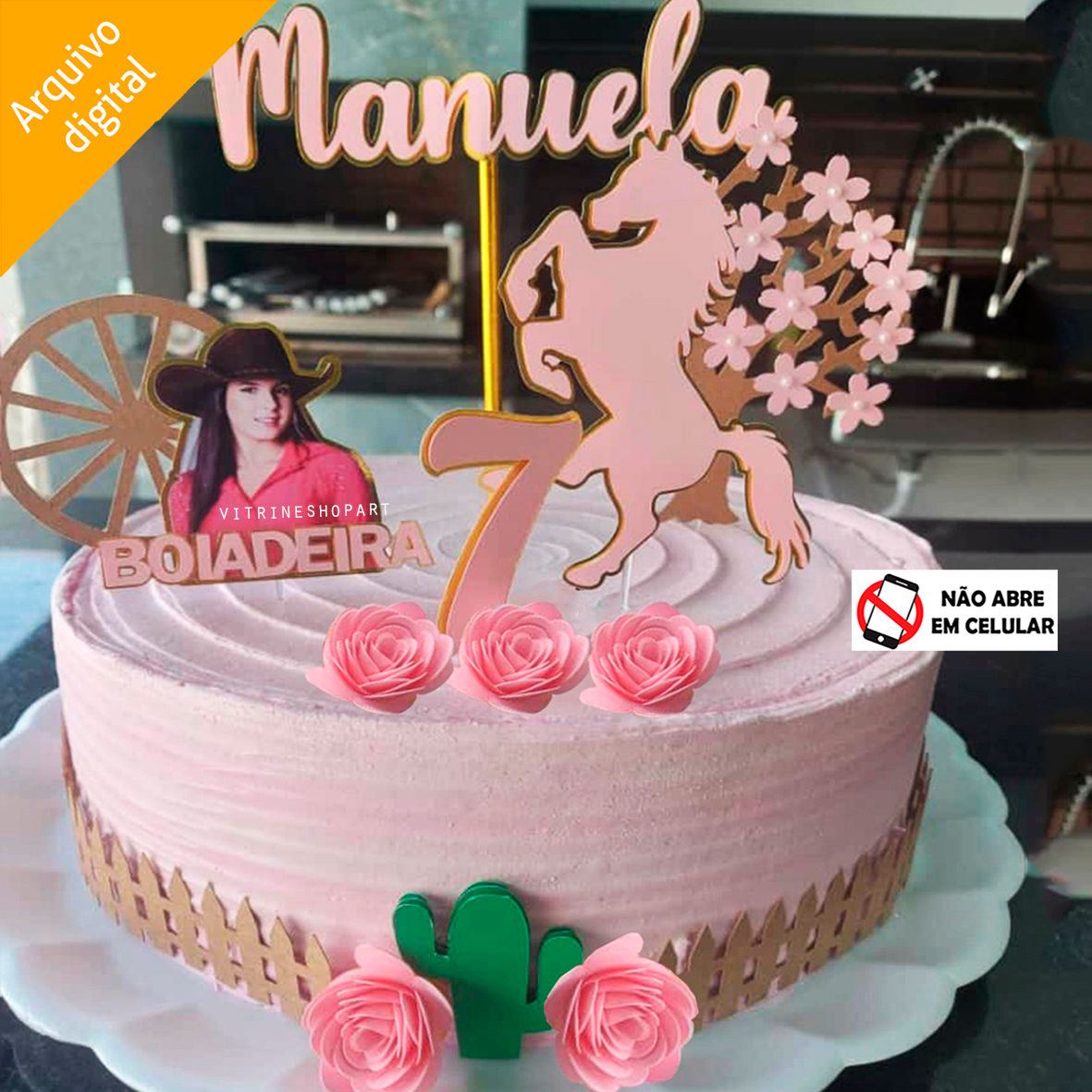 Topo de Bolo Boiadeira Cavalo Cowgirl Rodeio (Studio)