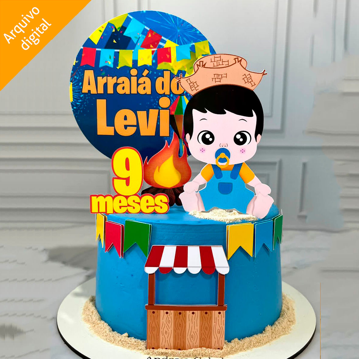 Topo de Bolo Junino Menino Chupeta (Studio/PDF)