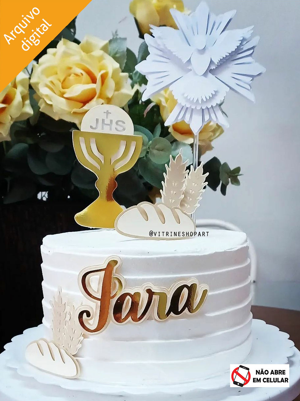 Topo de Bolo Batizado Primeira Eucaristia Crisma Divino (Studio)