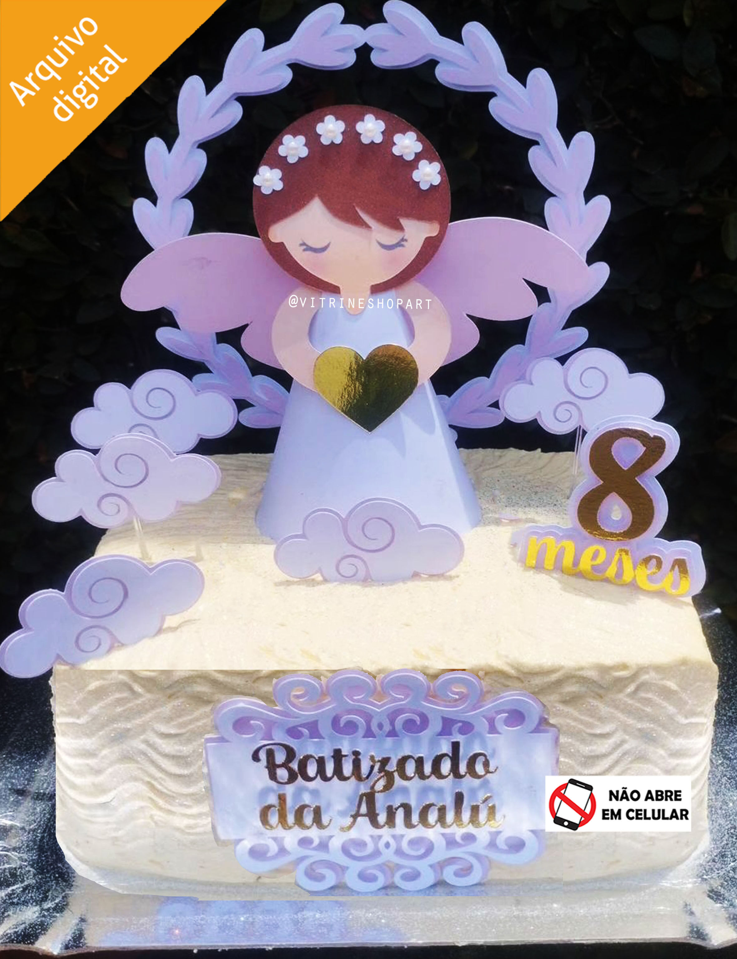 Topo de Bolo Anjinha Batizado Menina (Studio)