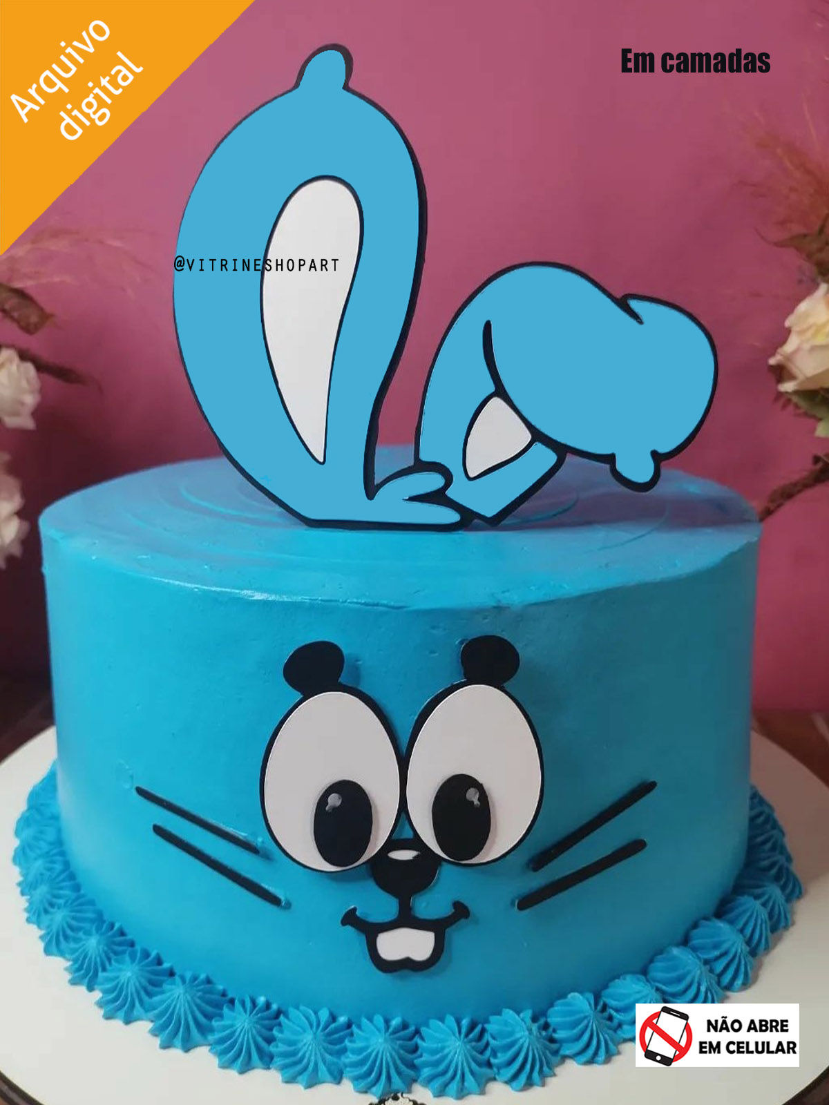 Topo de Bolo Coelho Sansão Mônica em Camadas (Studio)