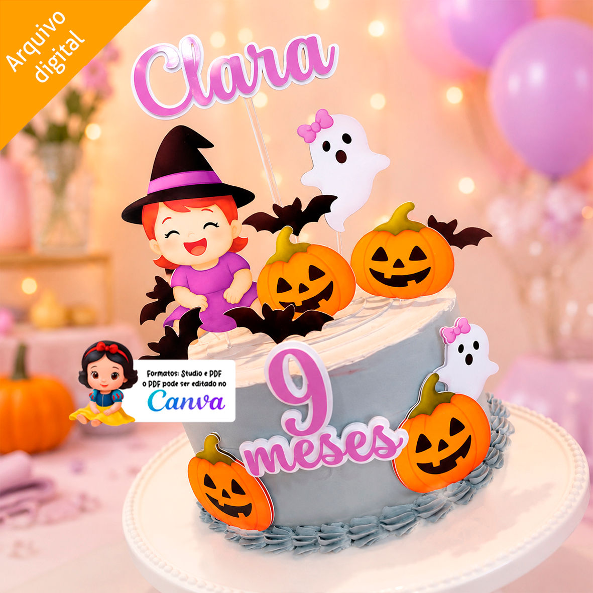 Topo para imprimir Bruxinha Halloween Baby Girl (Studio/PDF)