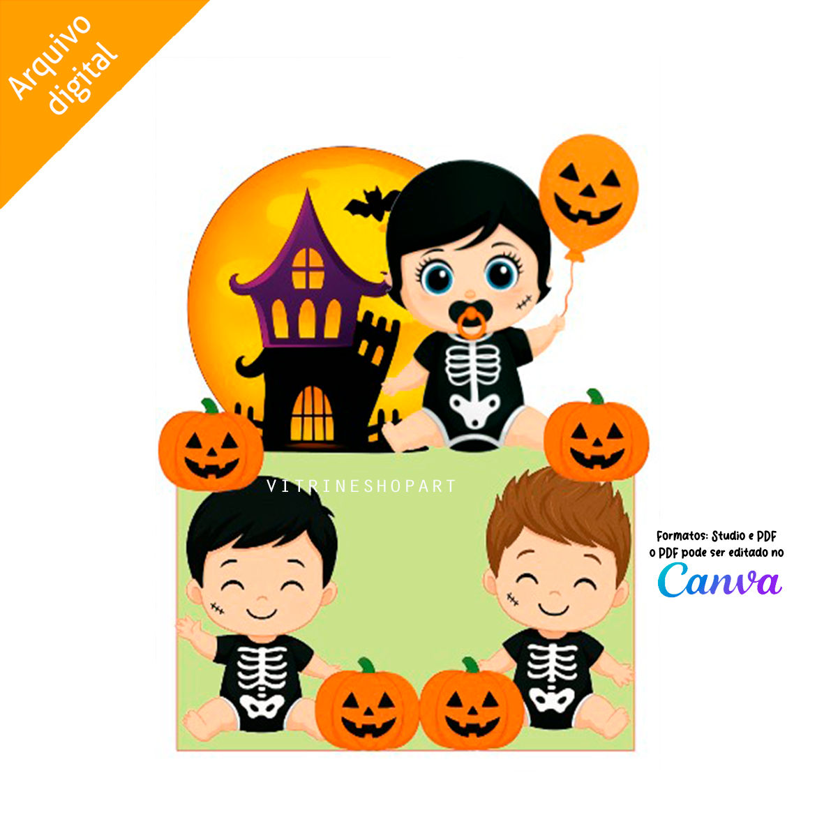 Topo de Bolo Halloween Baby Meninos e Meninas Mesversário (Studio/PDF)