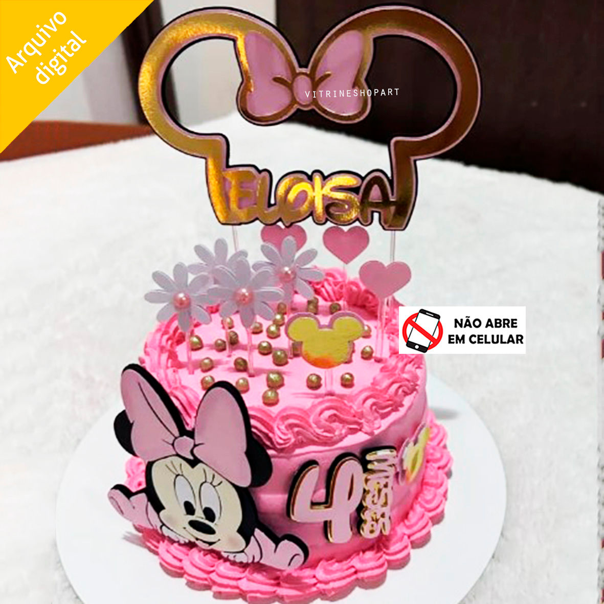 Topo de Bolo Minnie Baby Cute em Camadas (Studio)