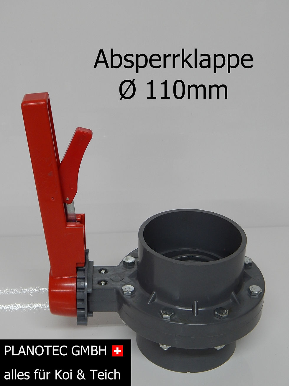 Miniaturbild: PVC Absperrklappe 110 mm Griff PVC rot