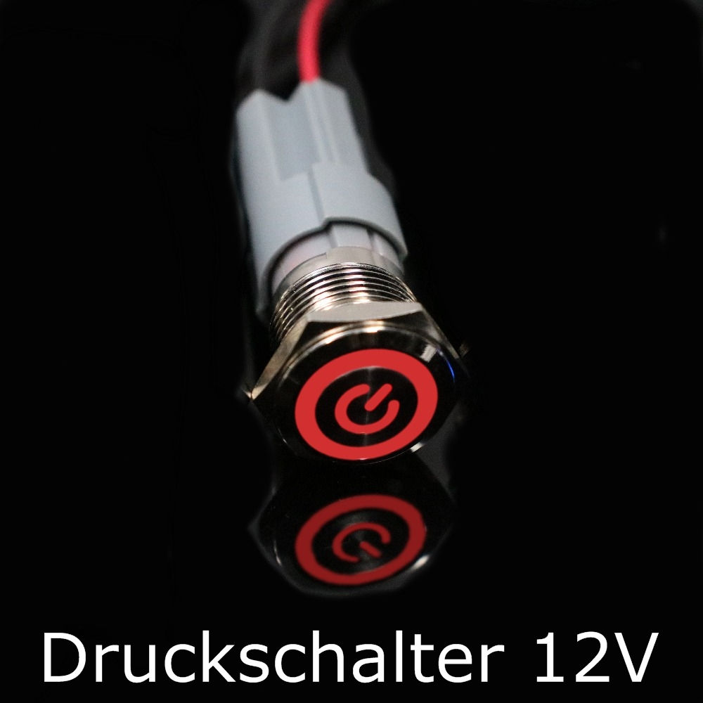 12 Stk. Druckschalter 12V rot Edelstahl rastend