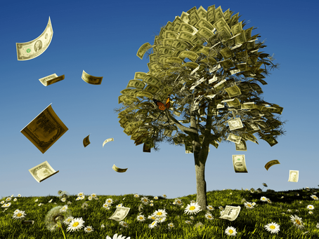 money falling from a tree, dollar tree leaves falling