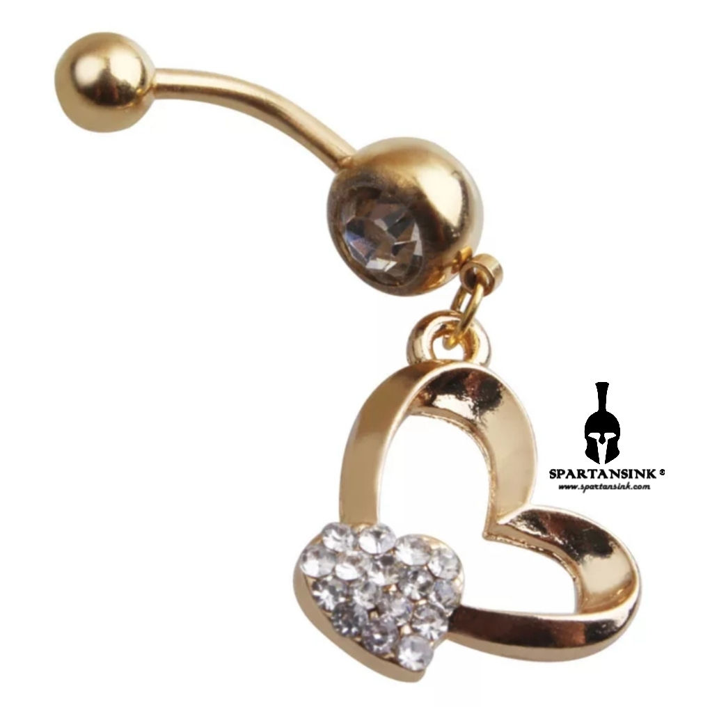 Gold Crystal Heart Belly Piercing