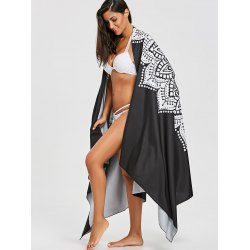 Thumbnail: Rectangle Mandala Print Beach Throw Cover - White And Black