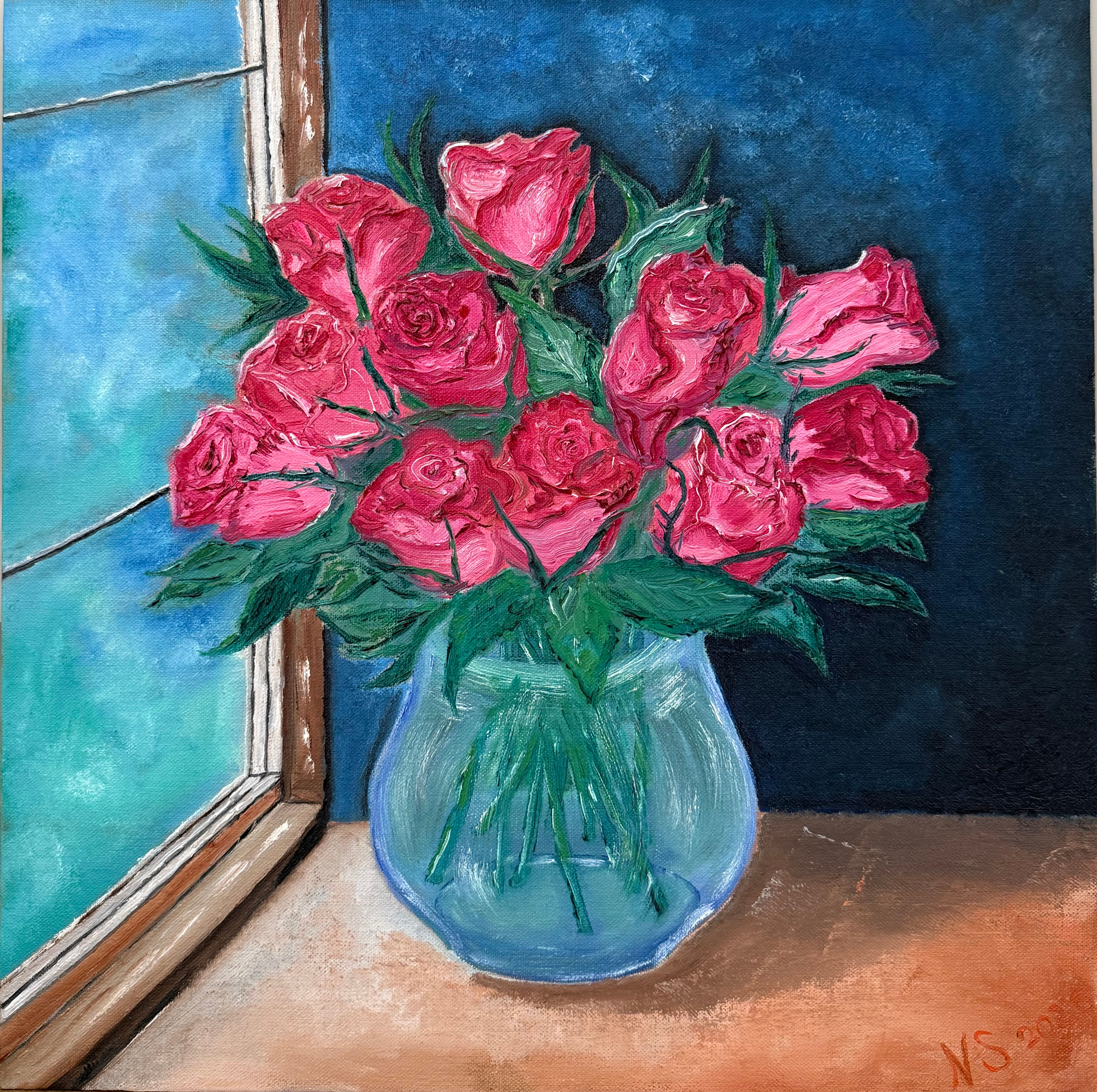 ''Blush of Roses'' - Oil on Linen Canvas board 40x40cm