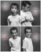 Four black-and-white portraits of a young boy moving from a thoughtful expression to a joyful smile, paired with messages about kinder words, self-love and being wonderfully made.