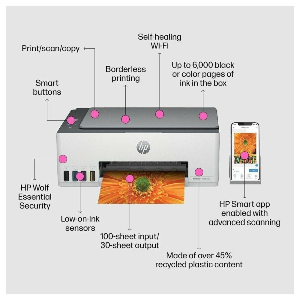 HP Smart Tank 580 AIO Wi-Fi Colour Wireless Solid Ink Printers