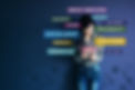 Customer Experience Concept. Soft focus of Happy Client standing at the Wall, Smiling whil