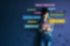 Customer Experience Concept. Soft focus of Happy Client standing at the Wall, Smiling whil