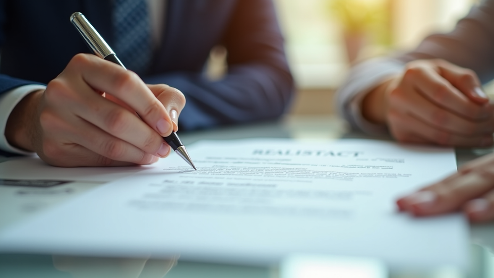 Close-up view of a real estate contract being signed