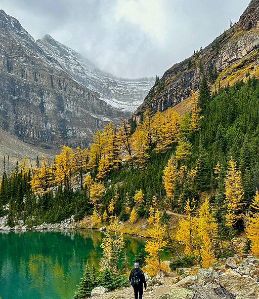 Autumn larch trees mountains mirror lake beautiful scenery.jpg