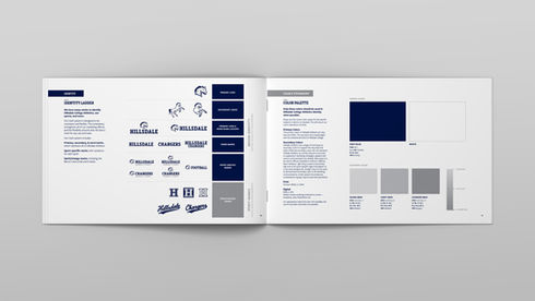 open pages of the Athletics brand guide—logos and color