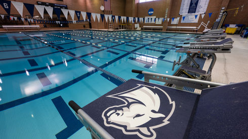 Hillsdale College swimming pool with branding