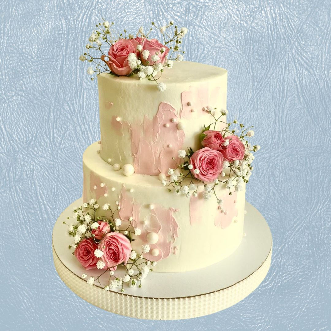 W16, 2-tier offwhite wedding cake