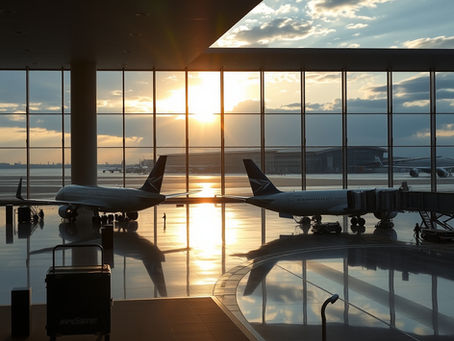 luxury airport terminal morning light 