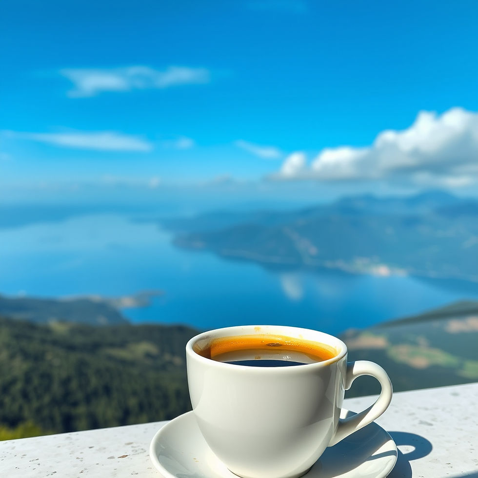 a cup of coffee and a stunning view