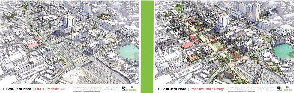 Proposed urban design plans for I-10 corridor in downtown El Paso, Texas.