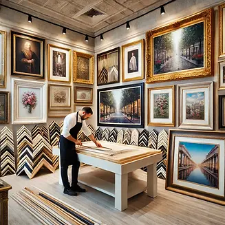DALL·E 2025-03-17 08.15.33 - A professional custom framing shop in Dubai with a variety of