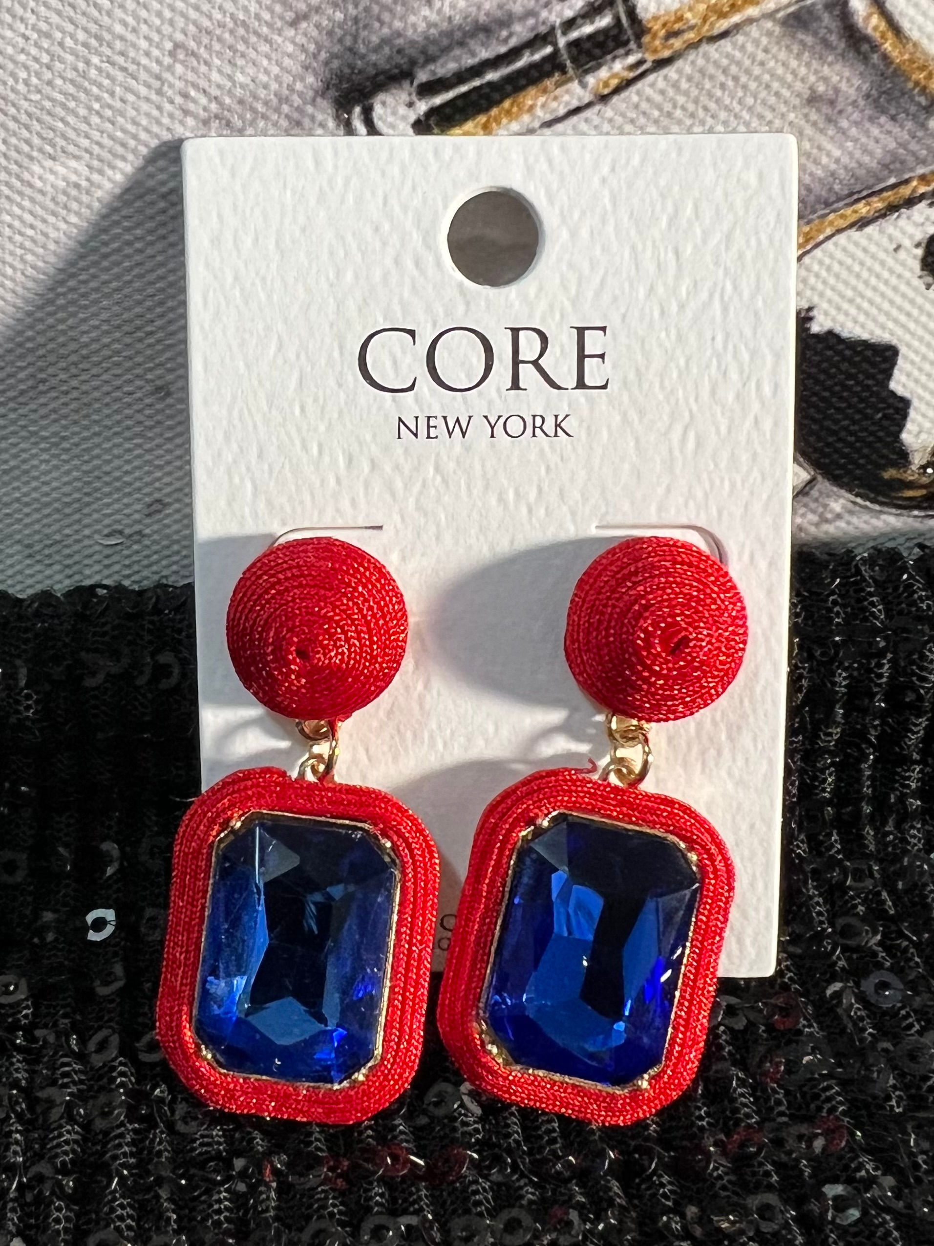 Red Post Blue Stone Earrings